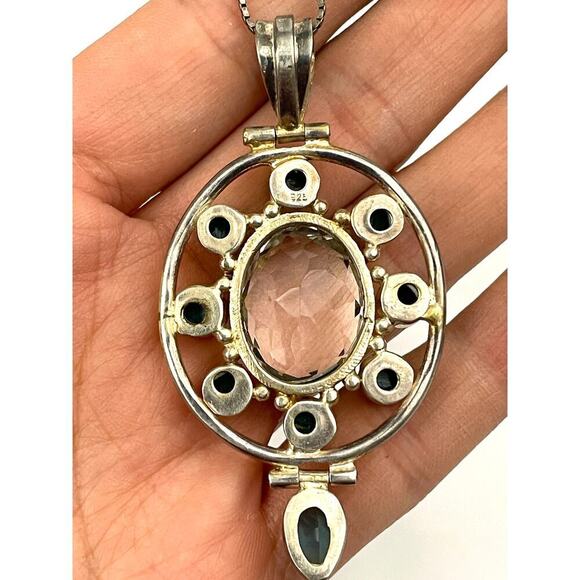 VTG 925 Silver Blue Clear Pendant Italy Chain Necklace Cluster 18" - Picture 16 of 16